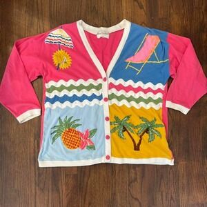 Marisa Christina II Pink Tropical Cardigan with Beach Scene Size 1X 100% Cotton